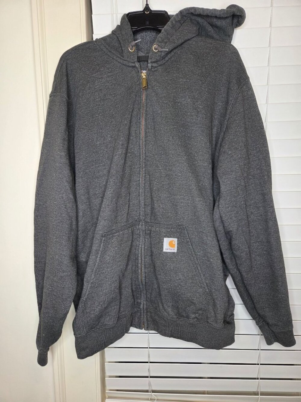 Mens Carhartt Gray Full Zip Hoodie Loose Fit L Cotton Blend Comfort Heavy Soft